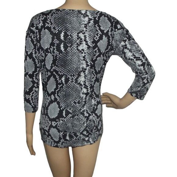 Michael Kors Shirt Sz Small gray black snakeskin stretch asymmetrical hem ruched - Picture 10 of 11